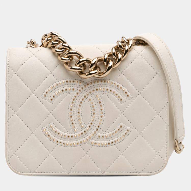 Pre Owned Chanel White Quilted Lambskin Studded Beauty Begins Flap