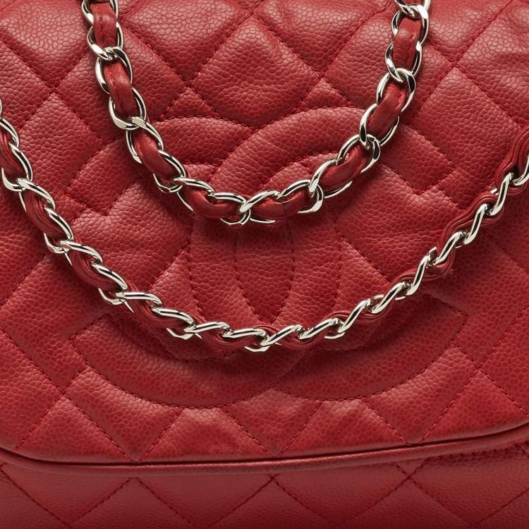 Pre Owned Chanel Red Quilted Caviar Leather Timeless Accordion Flap Bag