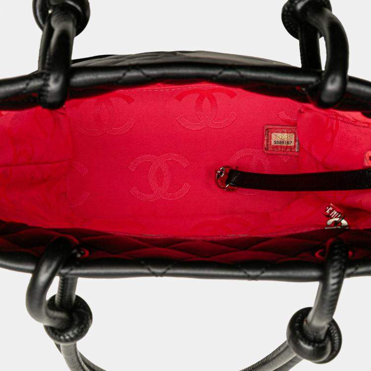 Pre Owned Chanel Black Small Quilted Lambskin Cambon Ligne Tote