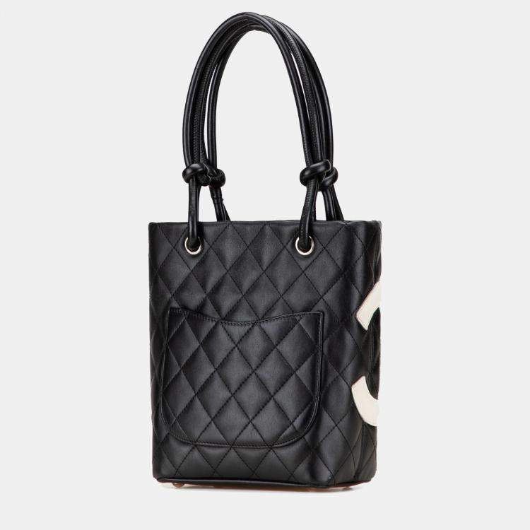 Pre Owned Chanel Black Small Quilted Lambskin Cambon Ligne Tote