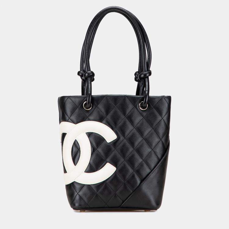 Pre Owned Chanel Black Small Quilted Lambskin Cambon Ligne Tote
