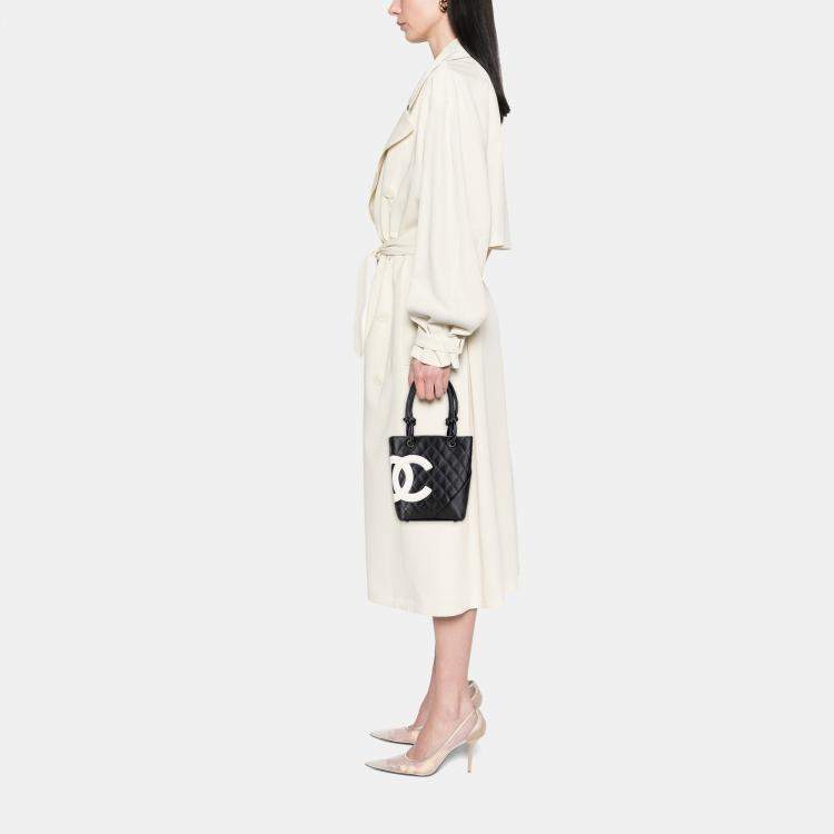 Pre Owned Chanel Black Small Quilted Lambskin Cambon Ligne Tote