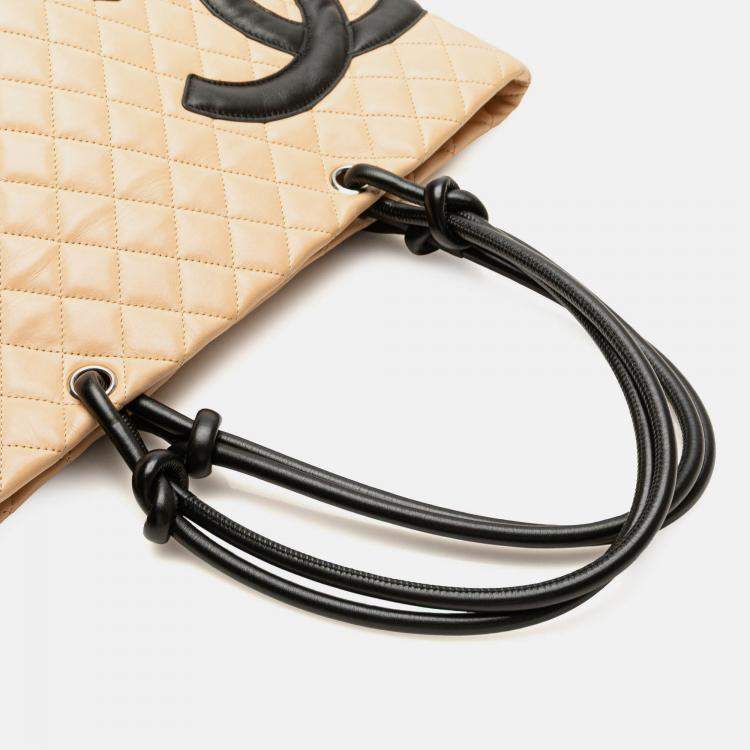 Pre Owned Chanel Brown Large Quilted Lambskin Cambon Ligne Tote