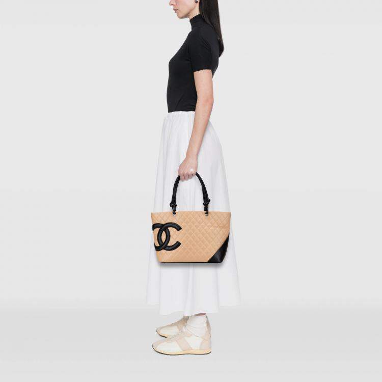 Pre Owned Chanel Brown Large Quilted Lambskin Cambon Ligne Tote