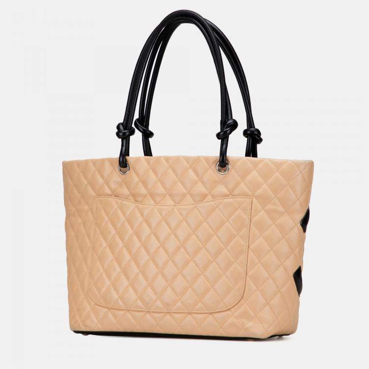 Pre Owned Chanel Brown Large Quilted Lambskin Cambon Ligne Tote