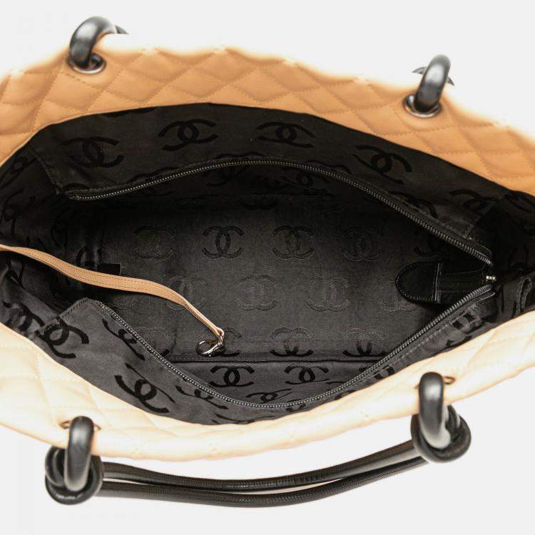 Pre Owned Chanel Brown Large Quilted Lambskin Cambon Ligne Tote