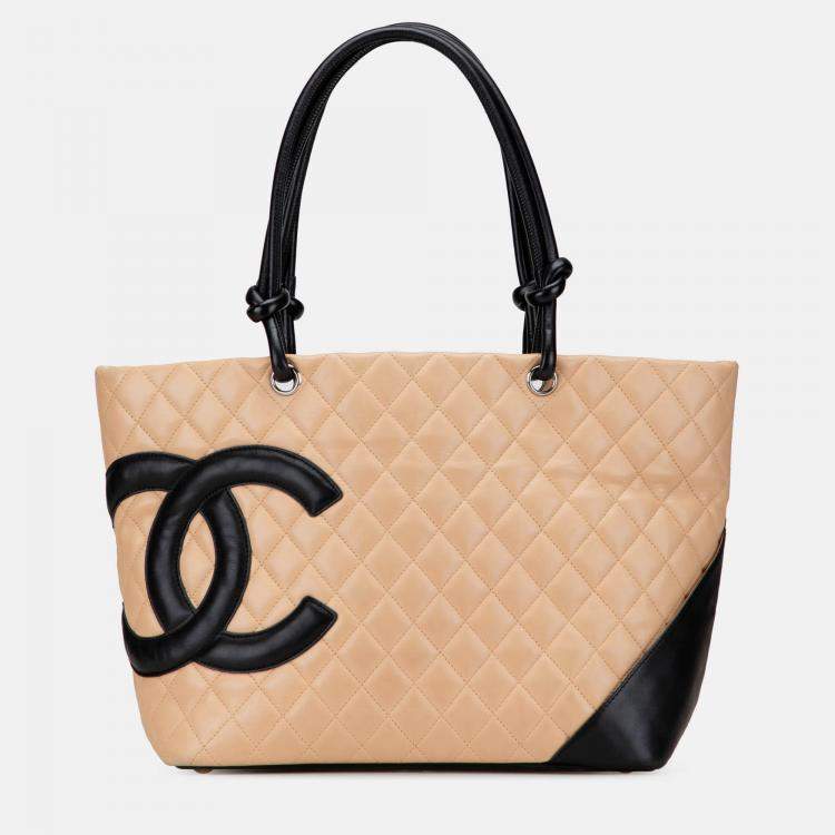Pre Owned Chanel Brown Large Quilted Lambskin Cambon Ligne Tote