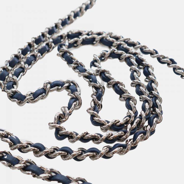 Pre Owned Chanel Blue Crystal Embellished Lambskin Boy Wallet On Chain