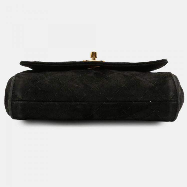 Pre Owned Chanel Black CC Quilted Velvet Flap