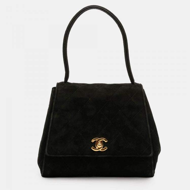 Pre Owned Chanel Black CC Quilted Velvet Flap