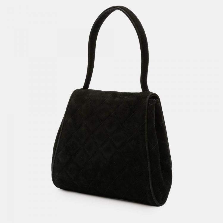 Pre Owned Chanel Black CC Quilted Velvet Flap