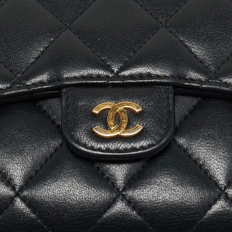 Pre Owned Chanel Black Quilted Leather CC Trifold Compact Wallet