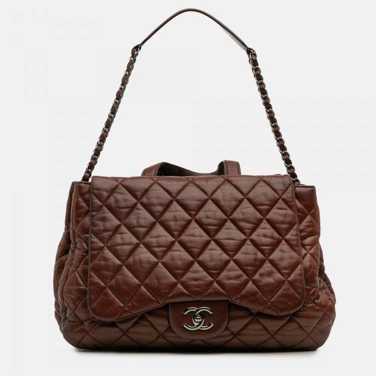 Pre Owned Chanel Red Maxi Quilted Lambskin 3 Tote Bag