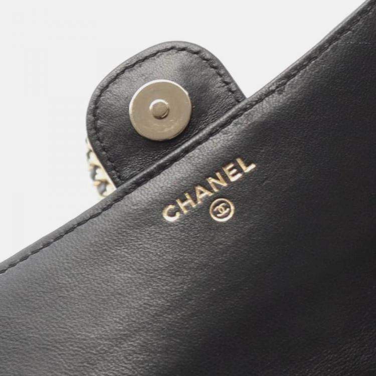 Pre Owned Chanel Black CC Quilted Lambskin Flap Phone Holder Wallet on Chain