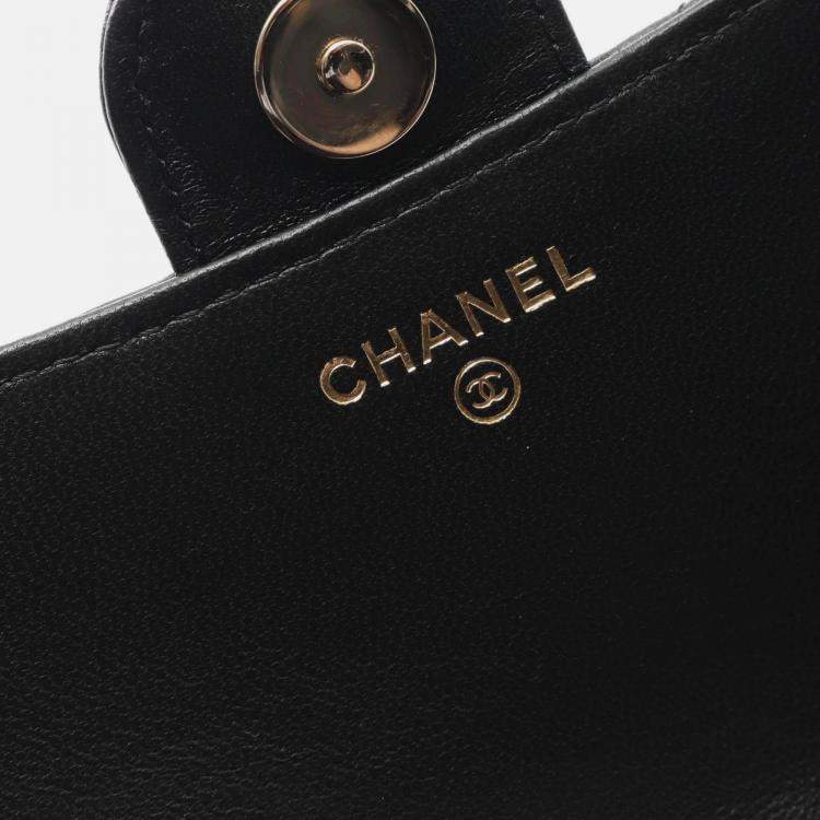 Pre Owned Chanel Black CC Quilted Lambskin Flap Phone Holder Wallet on Chain