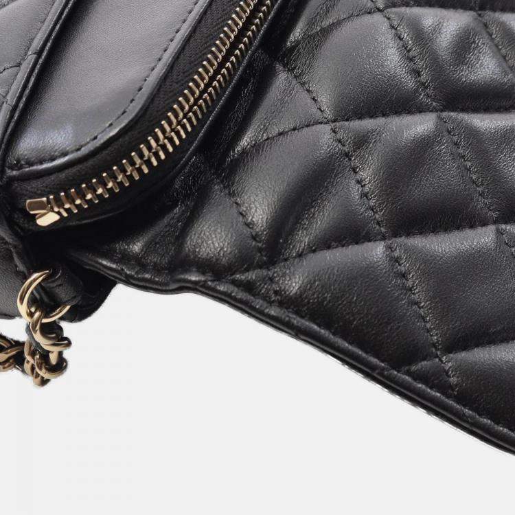 Pre Owned Chanel Black CC Quilted Lambskin Flap Phone Holder Wallet on Chain
