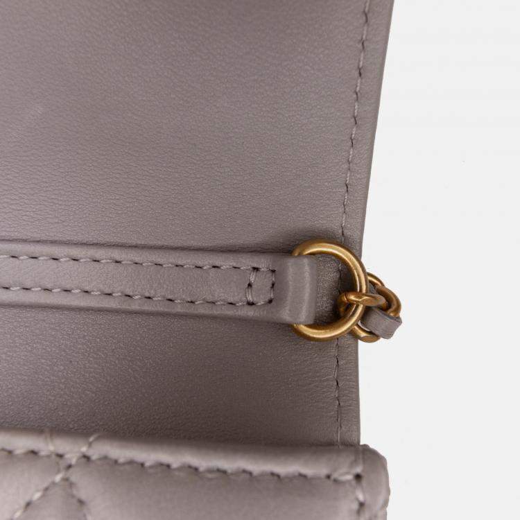 Pre Owned Chanel Grey Mini Lambskin Pearl Crush Clutch On Chain