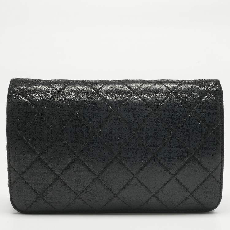 Pre Owned Chanel Black Quilted Crackled Leather CC Wallet on Chain