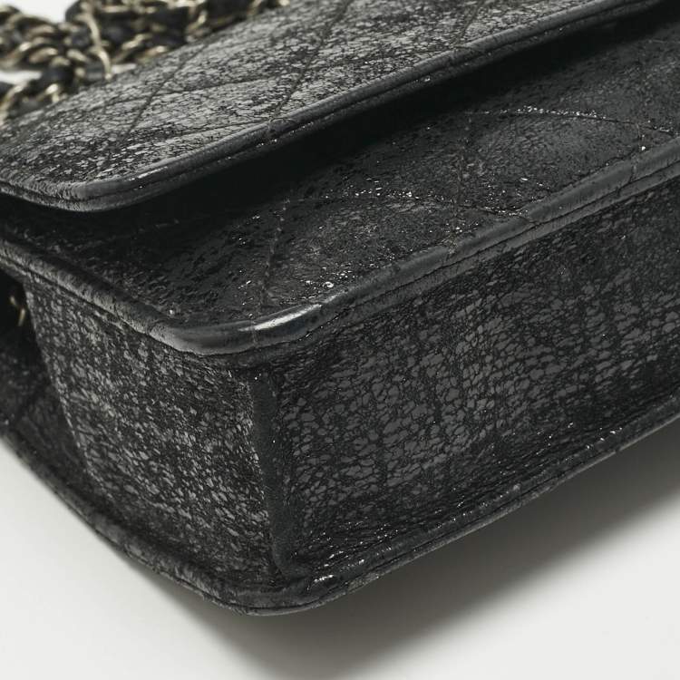 Pre Owned Chanel Black Quilted Crackled Leather CC Wallet on Chain