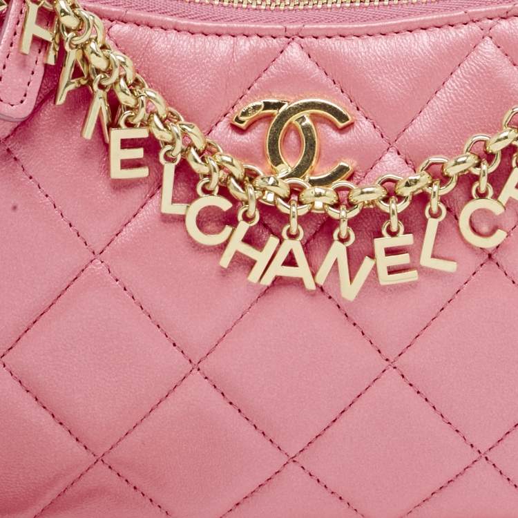 Pre Owned Chanel Metallic Pink Quilted Leather Charms Hobo