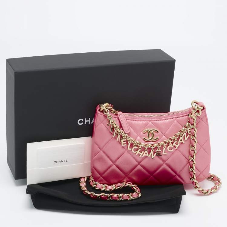 Pre Owned Chanel Metallic Pink Quilted Leather Charms Hobo