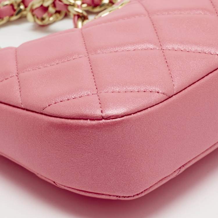 Pre Owned Chanel Metallic Pink Quilted Leather Charms Hobo
