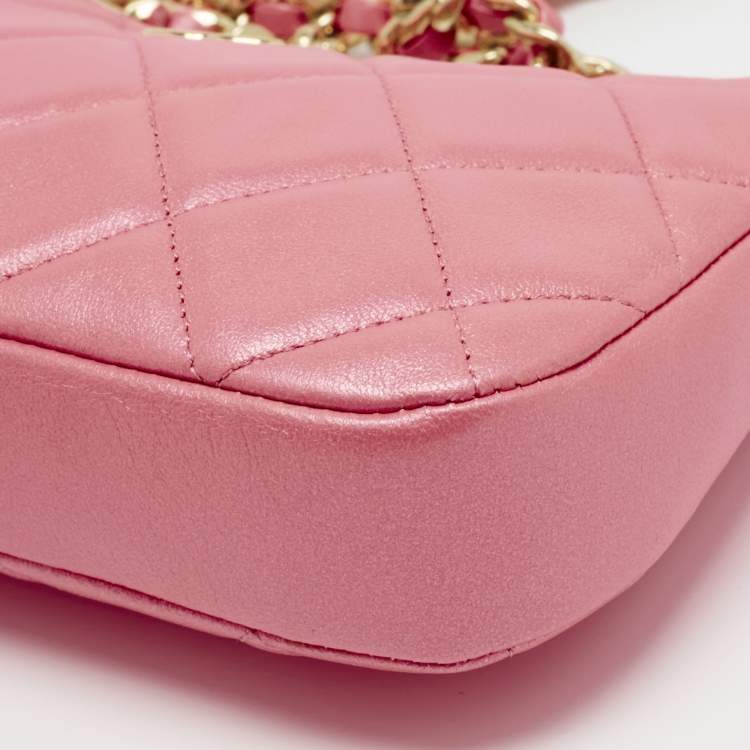 Pre Owned Chanel Metallic Pink Quilted Leather Charms Hobo