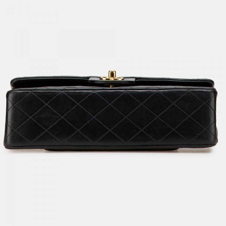 Pre Owned Chanel Black Medium Classic Lambskin Double Flap