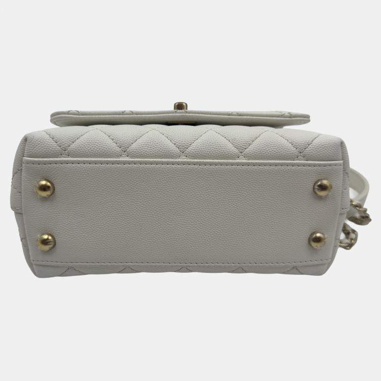 Pre Owned Chanel White Quilted Caviar Leather Mini Coco Top Handle Bag