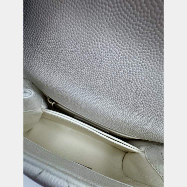Pre Owned Chanel White Quilted Caviar Leather Mini Coco Top Handle Bag