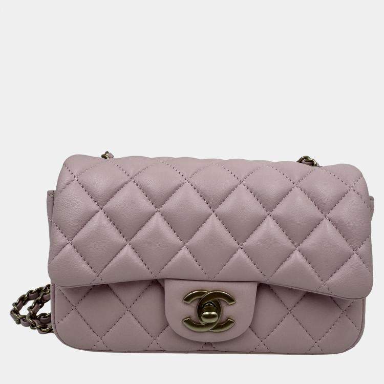 Pre Owned Chanel Pink Quilted Leather Mini Rectangle Classic Single Flap Bag