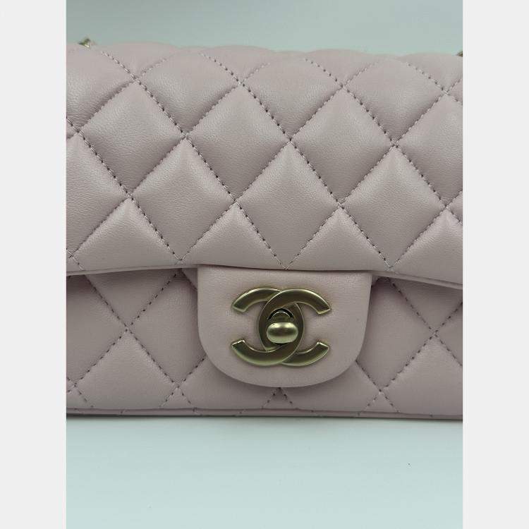 Pre Owned Chanel Pink Quilted Leather Mini Rectangle Classic Single Flap Bag