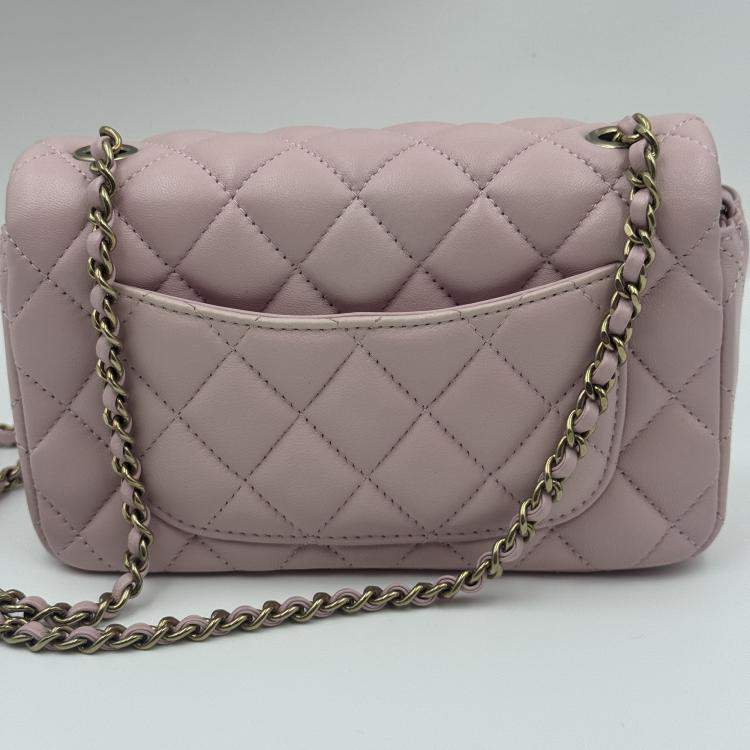 Pre Owned Chanel Pink Quilted Leather Mini Rectangle Classic Single Flap Bag