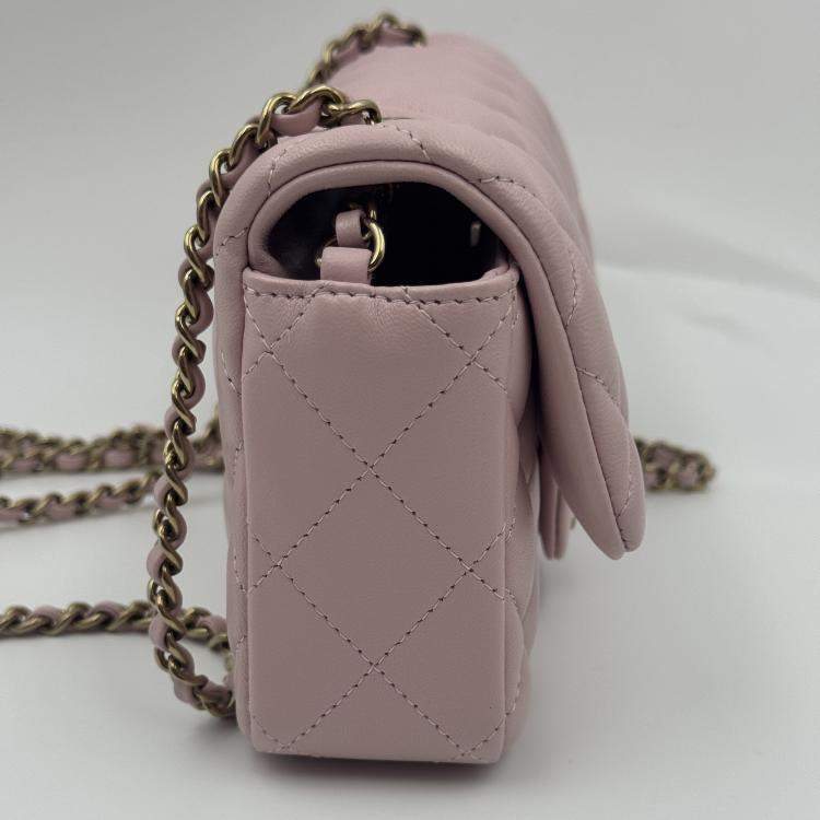 Pre Owned Chanel Pink Quilted Leather Mini Rectangle Classic Single Flap Bag