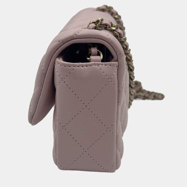 Pre Owned Chanel Pink Quilted Leather Mini Rectangle Classic Single Flap Bag