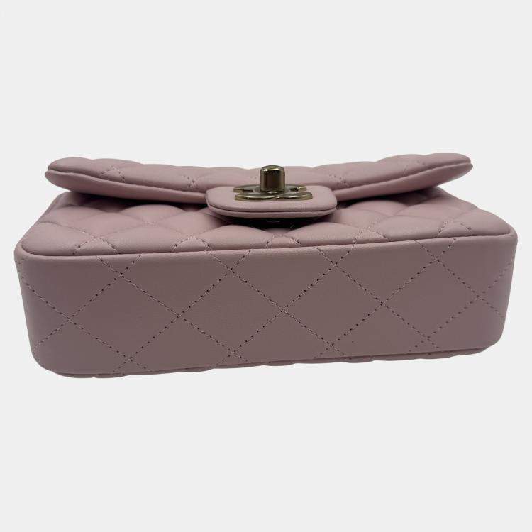 Pre Owned Chanel Pink Quilted Leather Mini Rectangle Classic Single Flap Bag