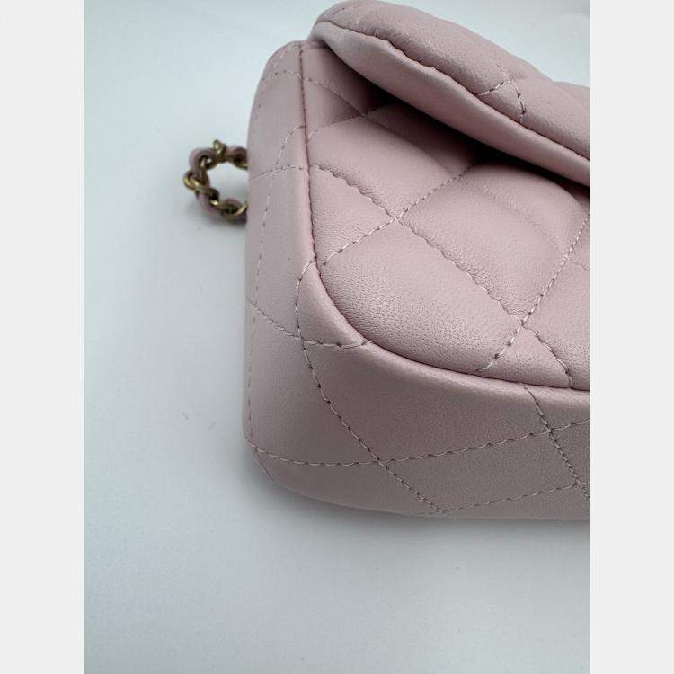 Pre Owned Chanel Pink Quilted Leather Mini Rectangle Classic Single Flap Bag