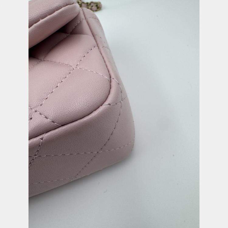 Pre Owned Chanel Pink Quilted Leather Mini Rectangle Classic Single Flap Bag