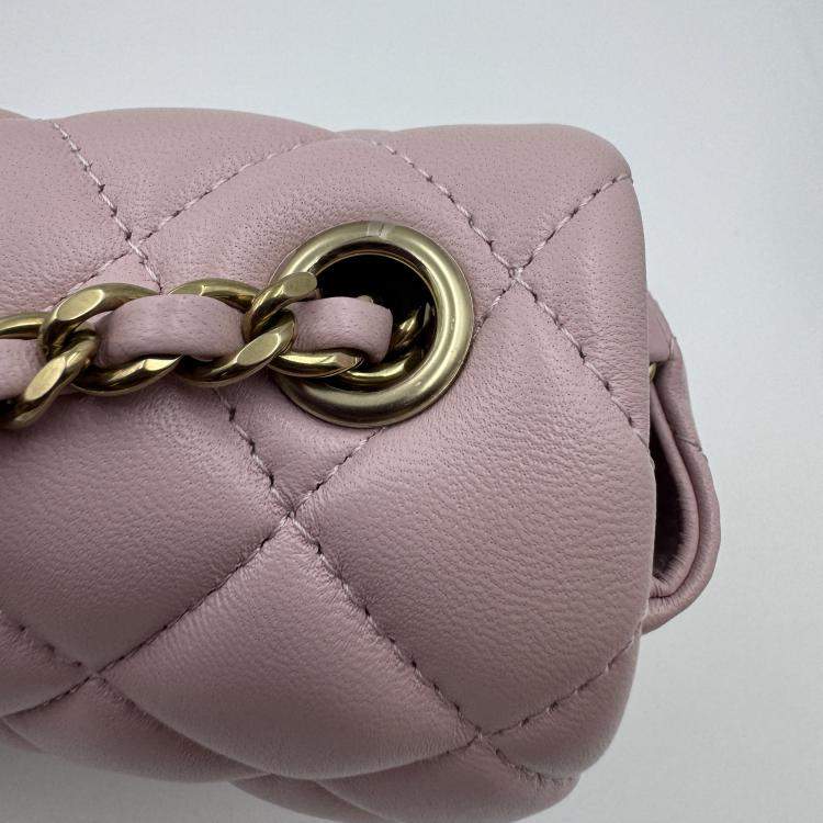 Pre Owned Chanel Pink Quilted Leather Mini Rectangle Classic Single Flap Bag