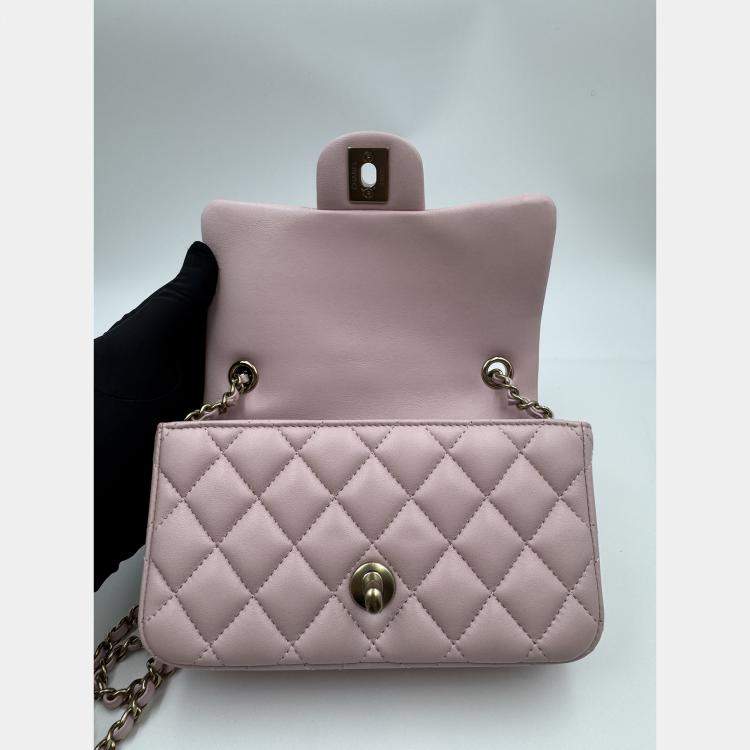 Pre Owned Chanel Pink Quilted Leather Mini Rectangle Classic Single Flap Bag