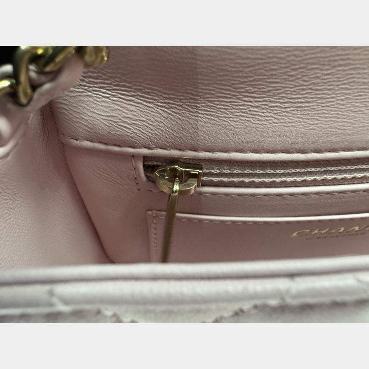 Pre Owned Chanel Pink Quilted Leather Mini Rectangle Classic Single Flap Bag