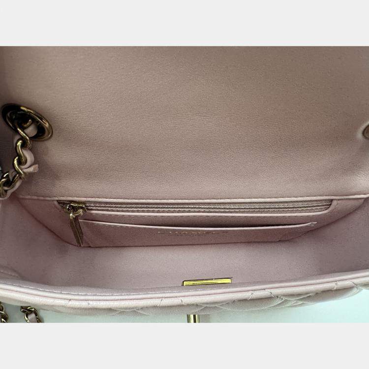 Pre Owned Chanel Pink Quilted Leather Mini Rectangle Classic Single Flap Bag