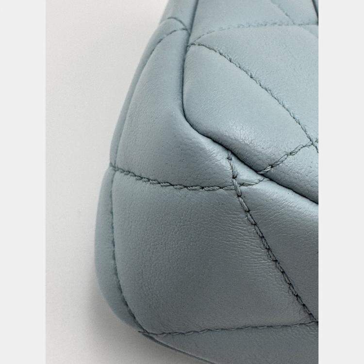 Pre Owned Chanel Blue Leather Mini Square Classic Single Flap Bag
