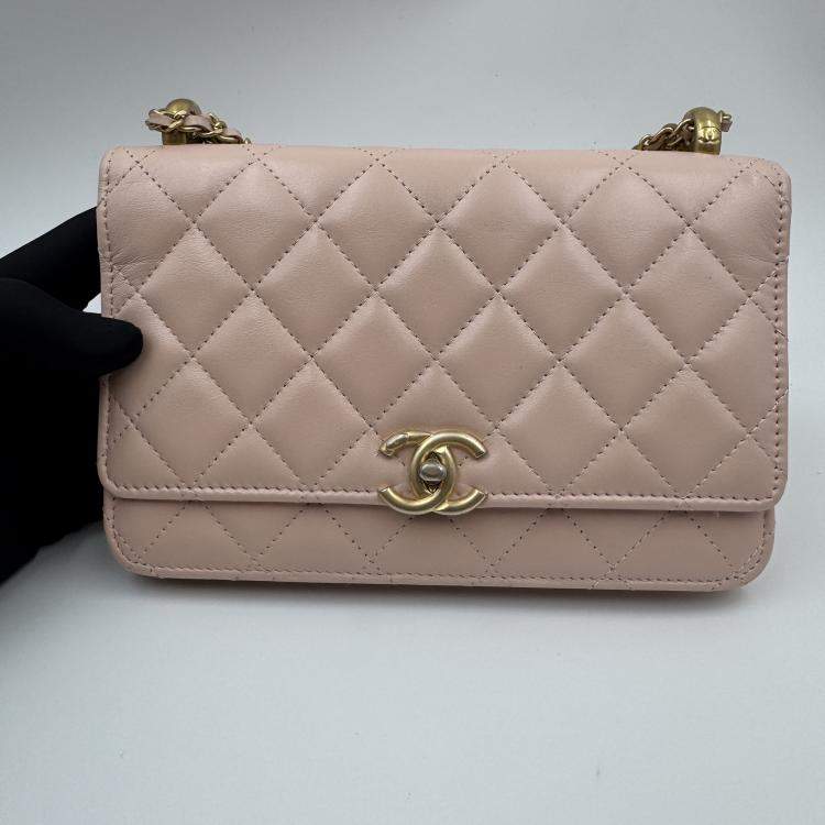 Pre Owned Chanel Beige Quilted Leather CC Wallet on Chain Bag
