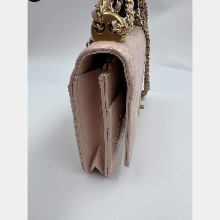 Pre Owned Chanel Beige Quilted Leather CC Wallet on Chain Bag