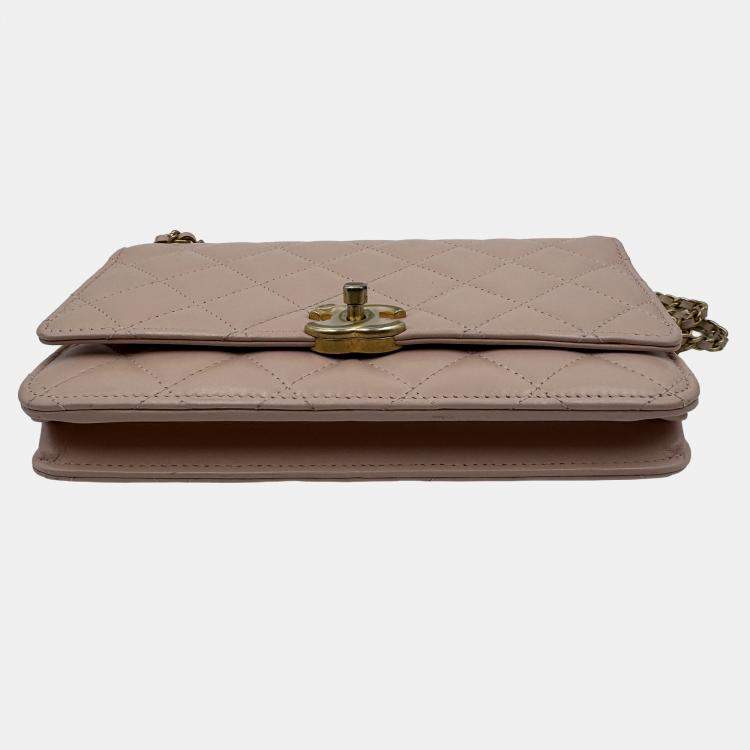 Pre Owned Chanel Beige Quilted Leather CC Wallet on Chain Bag