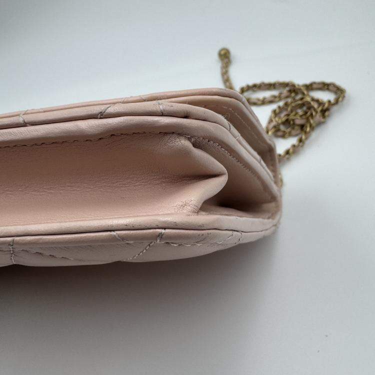 Pre Owned Chanel Beige Quilted Leather CC Wallet on Chain Bag