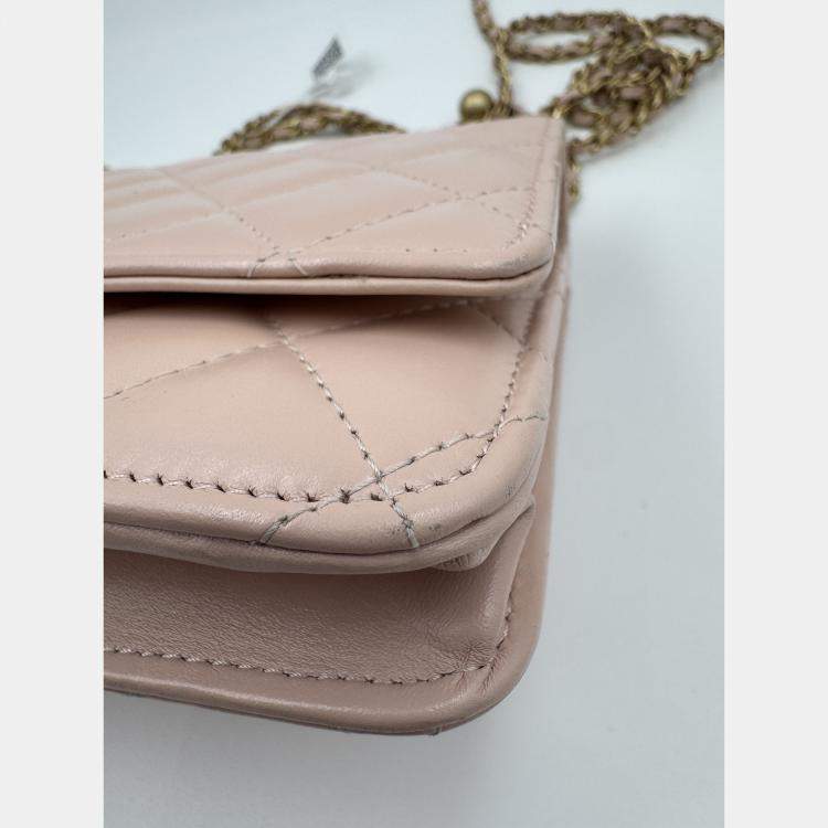 Pre Owned Chanel Beige Quilted Leather CC Wallet on Chain Bag