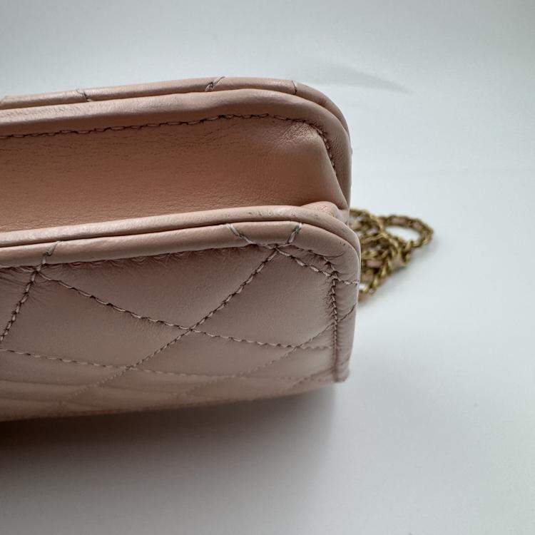 Pre Owned Chanel Beige Quilted Leather CC Wallet on Chain Bag