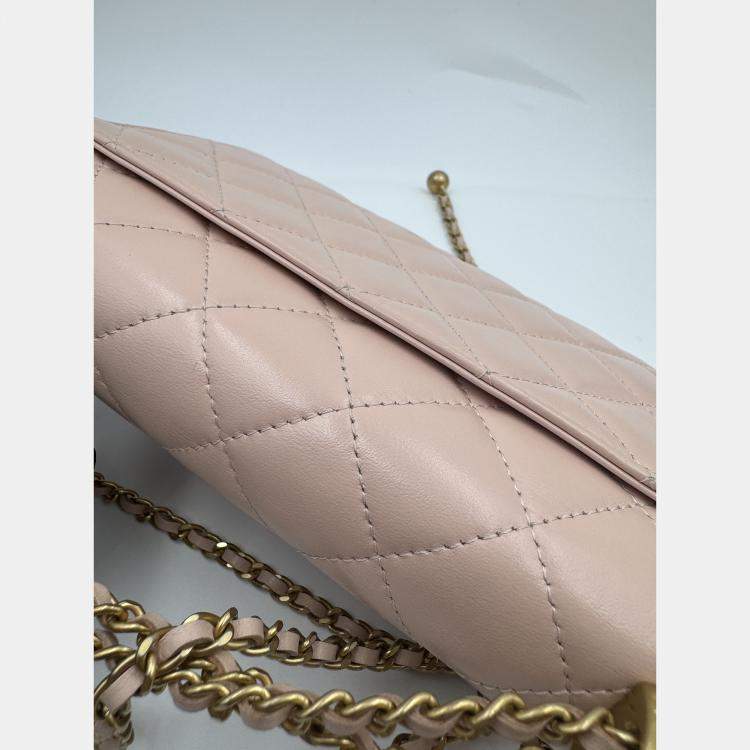 Pre Owned Chanel Beige Quilted Leather CC Wallet on Chain Bag